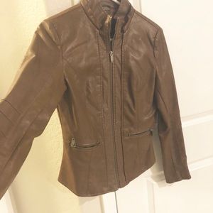 Women’s Brown Faux Leather Bomber Jacket